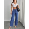 image:imageSidefeel Womens Wide Leg Jeans Mid Waisted Stretchy Drawstring Button Down Denim PantsLight Blue