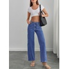 image:imageSidefeel Womens Wide Leg Jeans Mid Waisted Stretchy Drawstring Button Down Denim PantsLight Blue