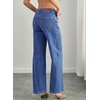 image:imageSidefeel Womens Wide Leg Jeans Mid Waisted Stretchy Drawstring Button Down Denim PantsLight Blue