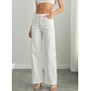 image:imageSidefeel Womens Wide Leg Jeans Mid Waisted Stretchy Drawstring Button Down Denim PantsWhite