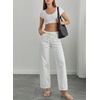 image:imageSidefeel Womens Wide Leg Jeans Mid Waisted Stretchy Drawstring Button Down Denim PantsWhite