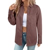 image:imageSidefeel Women Denim Shirts Oversized Long Sleeve Button Down Blouse V Neck Casual Top ShacketsBrown