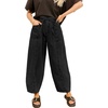 image:imageSidefeel Womens Baggy Wide Leg Jeans Elastic Waist Drawstring Front Seam Ankle High Waisted Barrel JeansBlack