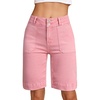image:imageSidefeel Womens Bermuda Jean Shorts High Waisted Tummy Control Stretchy Denim Shorts with PocketsPink