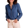 image:imageSidefeel Womens Button Down Denim Shirts Long Sleeve Ruffle Jean Shirts Blouse TopDark Blue