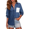 image:imageSidefeel Womens Denim Shirt Button Down Long Sleeve Jean Shirt Shackt with Lace Pocket Denim TopBluing