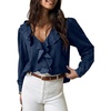 image:imageSidefeel Womens Denim Shirt Ruffled Edge V Neck Casual Long Sleeve 2026 Fall Jean Blouses TopsBluing