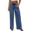image:imageSidefeel Womens Drawstring Jeans Wide Leg High Waisted Baggy Stretchy Elastic Waist Sweatpant JeansBlue
