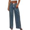 image:imageSidefeel Womens Drawstring Jeans Wide Leg High Waisted Baggy Stretchy Elastic Waist Sweatpant JeansVintage Blue