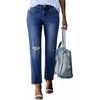 image:imageSidefeel Womens High Waisted Boyfriend Jeans Trendy Ripped Straight Leg Raw Hem Stretchy Ankle Denim PantsBluing