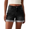 image:imageSidefeel Womens Jean Shorts High Waisted Stretchy Folded Hem Casual Trendy Patchwork Loose Fit Summer Denim ShortsBlack