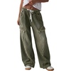 image:imageSidefeel Womens MidLow Rise Baggy Jeans Elastic Waist Drawtring Y2K Stretchy Wide Leg Cargo Boyfriend Oversized Denim PantsGreen