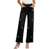 image:imageSidefeel Womens Straight Leg Embroidered Jeans High Waisted Stretchy Wide Leg Denim PantsBlack