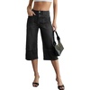 image:imageSidefeel Womens Wide Leg Jeans High Waisted Stretchy Big Pockets Capri Denim PantsBlack