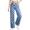 image:imageSidefeel Womens Wide Leg Jeans High Waisted Stretchy Straight Leg Checkered Loose Denim PantsIceland Blue