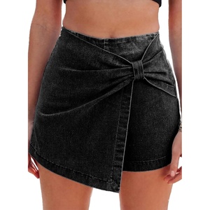 image:imageSidefeel Skorts Skirts for Women Casual Summer Bowknot High Waisted Jean Shorts Stretchy Denim Mini Skirt NO PocketBlack
