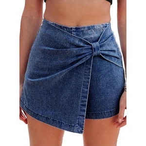 image:imageSidefeel Skorts Skirts for Women Casual Summer Bowknot High Waisted Jean Shorts Stretchy Denim Mini Skirt NO PocketDark Blue
