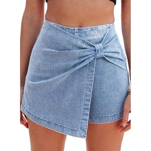 image:imageSidefeel Skorts Skirts for Women Casual Summer Bowknot High Waisted Jean Shorts Stretchy Denim Mini Skirt NO PocketIceland Blue
