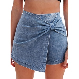 image:imageSidefeel Skorts Skirts for Women Casual Summer Bowknot High Waisted Jean Shorts Stretchy Denim Mini Skirt NO PocketLight Blue