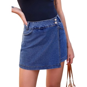 image:imageSidefeel Skorts for Woman Casual High Waisted Stretchy Jean Shorts Trendy Asymmetrical Summer Denim Mini Skirts with PocketsBlue