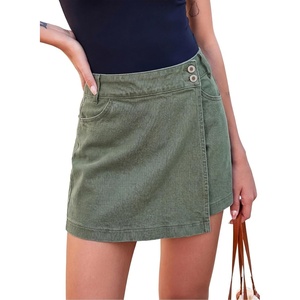 image:imageSidefeel Skorts for Woman Casual High Waisted Stretchy Jean Shorts Trendy Asymmetrical Summer Denim Mini Skirts with PocketsGreen