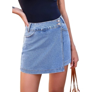 image:imageSidefeel Skorts for Woman Casual High Waisted Stretchy Jean Shorts Trendy Asymmetrical Summer Denim Mini Skirts with PocketsIceland Blue
