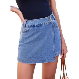 image:imageSidefeel Skorts for Woman Casual High Waisted Stretchy Jean Shorts Trendy Asymmetrical Summer Denim Mini Skirts with PocketsLight Blue