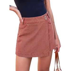 image:imageSidefeel Skorts for Woman Casual High Waisted Stretchy Jean Shorts Trendy Asymmetrical Summer Denim Mini Skirts with PocketsMineral Red