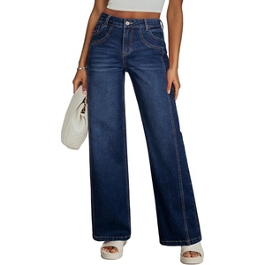 image:imageSidefeel Wide Leg Jeans for Women High Waisted Stretchy Jeans Straight Leg Trendy Patchwork Denim Pants with Oversized FitDark Blue