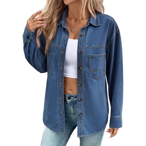 image:imageSidefeel Women Denim Shirts Oversized Long Sleeve Button Down Blouse V Neck Casual Top ShacketsBlue