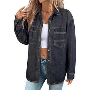 image:imageSidefeel Women Denim Shirts Oversized Long Sleeve Button Down Blouse V Neck Casual Top ShacketsVintage Blue