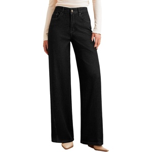 image:imageSidefeel Womens Baggy Wide Leg Jeans High Waisted Straight Leg Spring Outfits Denim PantsBlack