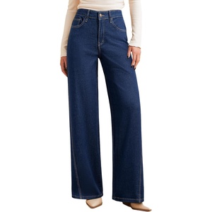 image:imageSidefeel Womens Baggy Wide Leg Jeans High Waisted Straight Leg Spring Outfits Denim PantsDark Blue