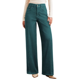 image:imageSidefeel Womens Baggy Wide Leg Jeans High Waisted Straight Leg Spring Outfits Denim PantsDark Green