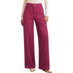 image:imageSidefeel Womens Baggy Wide Leg Jeans High Waisted Straight Leg Spring Outfits Denim PantsRacing Red