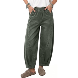 image:imageSidefeel Womens Barrel Jeans High Waisted Elastic Stretchy Baggy Wide Leg Jeans Trendy Patchwork Loose Ankle Denim PantsGreen