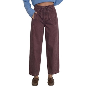 image:imageSidefeel Womens Barrel Jeans High Waisted Stretchy Drawstring Ankle Tapered Denim Pants with PocketsChicory Coffee