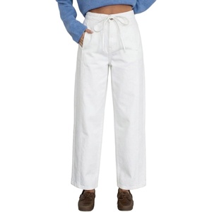 image:imageSidefeel Womens Barrel Jeans High Waisted Stretchy Drawstring Ankle Tapered Denim Pants with PocketsWhite