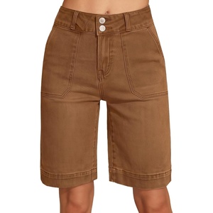 image:imageSidefeel Womens Bermuda Jean Shorts High Waisted Tummy Control Stretchy Denim Shorts with PocketsBrown