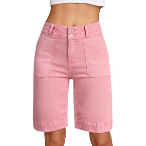 image:imageSidefeel Womens Bermuda Jean Shorts High Waisted Tummy Control Stretchy Denim Shorts with PocketsPink