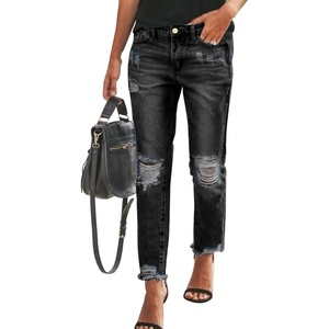 image:imageSidefeel Womens Boyfriend Jeans Stretchy Ripped Distressed Zimbaplatinum Denim PantsAblack