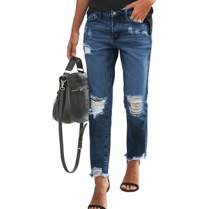 image:imageSidefeel Womens Boyfriend Jeans Stretchy Ripped Distressed Zimbaplatinum Denim PantsBluing