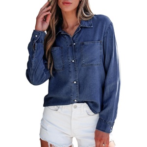 image:imageSidefeel Womens Denim Shirts Button Down Jean Shacket Spring Outfit 2025 Long Sleeve Chambray Blouse TopBluing