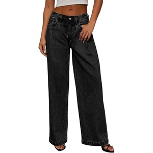image:imageSidefeel Womens Drawstring Jeans Wide Leg High Waisted Baggy Stretchy Elastic Waist Sweatpant JeansBlack