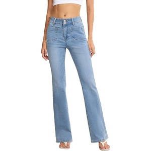 image:imageSidefeel Womens Flare Jeans High Waisted Wide Leg Stretchy Bell Bottom Front Pockets Denim PantsSky Blue
