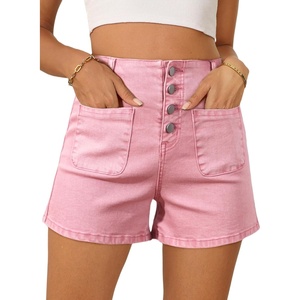 image:imageSidefeel Womens High Waisted Jean Shorts Button Fly Tummy Control Summer Denim Shorts Pink Size 8