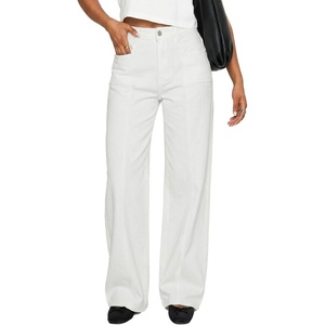 image:imageSidefeel Womens High Waisted Jeans Stretchy Seamed Wide Leg Denim Pants with PocketsWhite