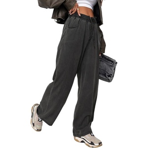 image:imageSidefeel Womens High Waisted Wide Leg Jeans 2024 Summer Drawstring Denim Pants Black Size 4