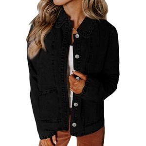image:imageSidefeel Womens Jean Jacket Long Sleeve Button Down Ruffled Denim Jacket ShacketBlack
