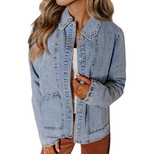image:imageSidefeel Womens Jean Jacket Long Sleeve Button Down Ruffled Denim Jacket ShacketMyosotis
